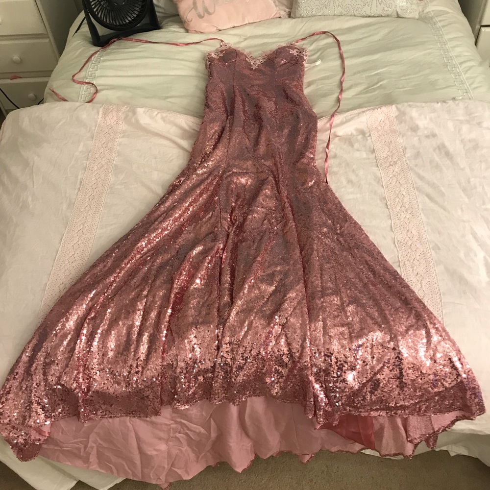 Never worn rose gold/pink sequin prom dress